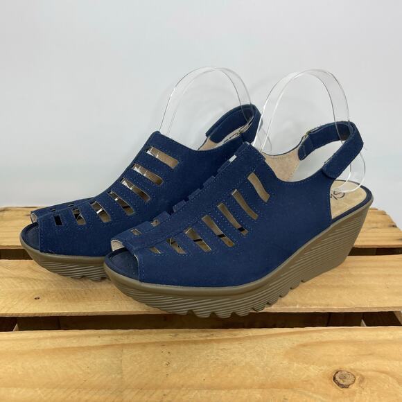 Sketchers Memory Foam blue suede wedges women's 9 - Picture 1 of 11